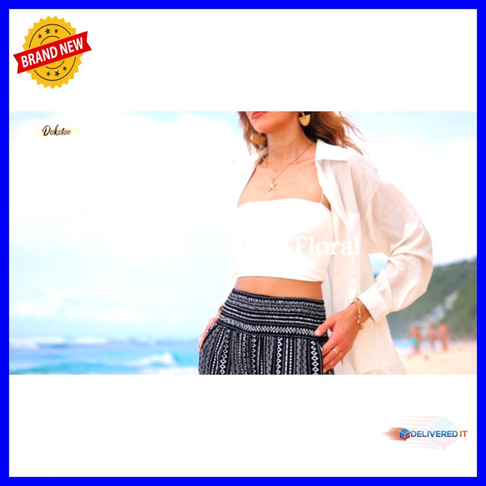 Wide Leg Palazzo Pants Smocked Waist Casual Loose Fit with Pockets - Picture 6 of 6